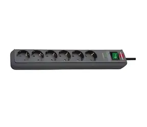 Brennenstuhl Eco-Line antracitová / Přepěťová ochrana / 6 zásuvek / 13 500 A / kabel 5 m / osvětlený vypínač