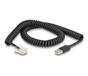 Delock Spirálový kabel RJ50 - USB 2.0 Typ-A černá / Kabel / 2 m / rovné konektory