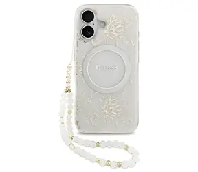 Guess IML Flowers Allover Strap iPhone 17 White / Zadní kryt / MagSafe