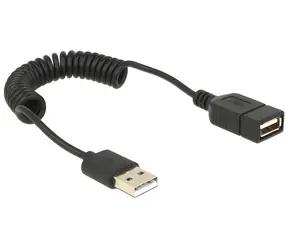 Delock USB-A (M) - USB-A (F) černá / Prodlužovací kabel / Spirálový / 0,2-0,6 m / USB 2.0