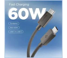 Spigen EB6015CC Essential gunmetal / Datový kabel / USB-C na USB-C / 60W / opletený