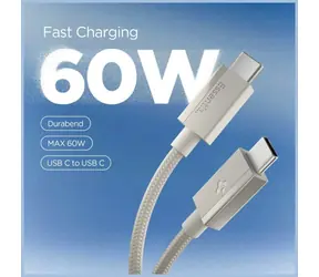 Spigen EB6015CC Essential natural titanium / Datový kabel / USB-C na USB-C / 60W / opletený