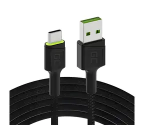 Green Cell Cable Ray černá / Datový kabel / USB-A - USB-C / zelené LED podsvícení / QC 3.0 / 1,2 m