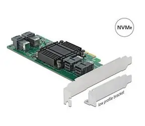 DeLock PCIe x8 karta 4x SFF-8643 NVMe LP / Řadič / PCIe 3.0 / Broadcom PLX8725 / Low Profile