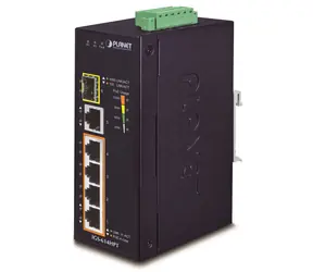 Planet IGS-614HPT / Průmyslový PoE switch / 5x 1000Base-T / 1x SFP / 4x PoE 802.3at / -40~75°C / DIN
