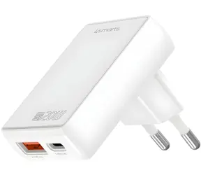 4smarts FlatPlug Duos bílá / Síťová nabíječka / GaN / USB-C + USB-A / 20 W