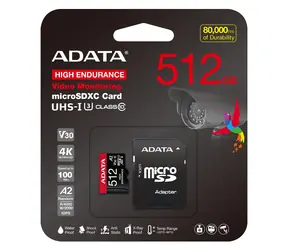 ADATA High Endurance 512GB / Paměťová karta microSDXC / UHS-I U3 / čtení 100 MB/s / zápis 85 MB/s / adaptér
