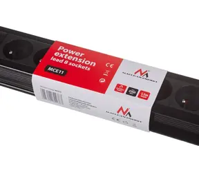 Maclean MCE11 černá / Prodlužovací kabel / 8x zásuvka / vypínač / bezpečnostní clonka / 1,5 m