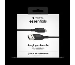 Zagg nabíjecí kabel USB-A - USB-C černá / Kabel / USB-A - USB-C / 2 m / 15 W