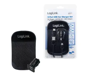 LogiLink 2portová USB nabíječka do auta černá / 10,5 W / 12/24 V / protiskluzová podložka