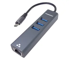 PremiumCord adaptér USB-C na Gigabit Ethernet + 3x USB 3.0 šedý / Adaptér / RJ45 10/100/1000 / 5 Gbps / Cat6