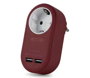 Entac zásuvkový adaptér 2x USB-A bordó / Zásuvkový adaptér / Typ F / 2x USB-A / 16A / 3680W