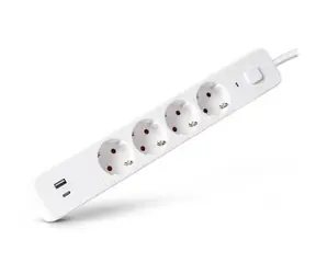 Entac 4-zásuvkový prodlužovací blok s USB bílá / Prodlužovací kabel / 4x 230V / 1x USB-A / 1x USB-C / 1,5 m / vypínač