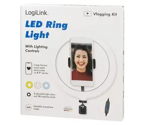 LogiLink Kruhové LED světlo O 20 cm / Kruhové LED světlo / 72 LED / 10 W / 1,8 m kabel
