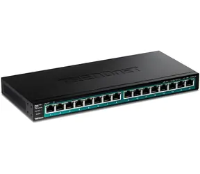 TRENDnet 16-portový PoE+ switch bez ventilátoru / Switch / 16x Gigabit PoE+ / 123 W / 32 Gbit/s