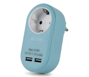 Entac zásuvkový adaptér 2x USB-A modrá / Zásuvkový adaptér / Typ F / 2x USB-A / 16A / 3680W