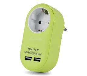 Entac zásuvkový adaptér 2x USB-A limetková / Zásuvkový adaptér / Typ F / 2x USB-A / 16A / 3680W