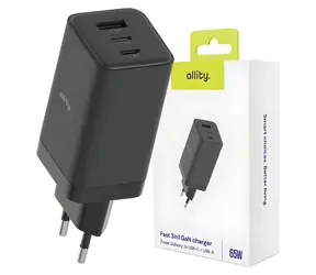 Allity ATC-01-65WACC Víceportová USB rychlonabíječka GaN 65W černá / 1xUSB-A / 2xUSB-C / PD / QC