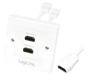LogiLink HDMI zásuvka 2-portová bílá / Nástěnná zásuvka / HDMI 1.4 / 4K/30Hz / pozlacené konektory
