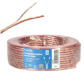 LogiLink Reproduktorový kabel průhledný / Reproduktorový kabel / 2x 2,5 mm2 / 10 m