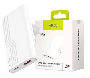 Allity ATC-02-65WAC bílá / Síťová nabíječka / GaN / 65W / USB-A + USB-C / PD / QC