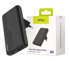 Allity ATC-02-65WAC černá / Síťová nabíječka / GaN / 65W / USB-A + USB-C / PD / QC