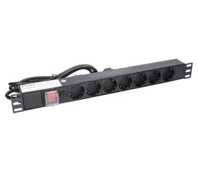 Extralink EXPDU7EU SW černá / Zásuvková lišta do racku / 19" 1U / 7x zásuvka / vypínač / 2 m