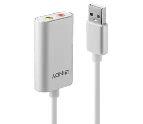 Lindy Audioadapter USB-A na 3,5mm stříbrno-bílá / Adaptér / Sluchátka a mikrofon / Plug & Play