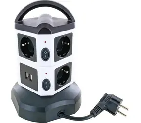 Schwaiger zásuvková věž 7x Schuko černá, bílá / Prodlužovací kabel / 1x USB-A / 1x USB-C / 1,8 m / IP44