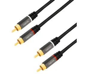 LogiLink audio kabel 2x RCA - 2x RCA 5m černá / Kabel / Pozlacené konektory / Stíněný
