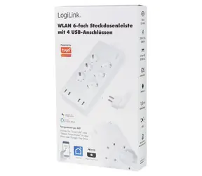 LogiLink Smart prodlužovací panel bílá / Prodlužovací panel / 6 zásuvek / Wi-Fi / 4x USB-A / 1,8 m