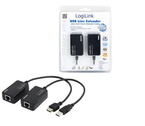 LogiLink USB extender 60 m černá / Prodlužovač signálu USB / přes RJ45 / bez ovladačů