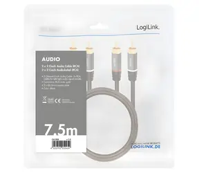 LogiLink 2x RCA - 2x RCA černá / Audio kabel / pozlacené konektory / 7,5 m