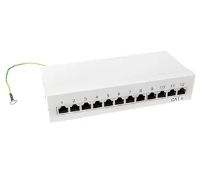 LogiLink patch panel Cat.6 12 portů šedá / Patch panel / STP / 1U / stolní i nástěnná montáž