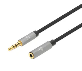 Manhattan Aux 3,5 mm / Prodlužovací audio kabel / Jack 3,5mm samec-samice / 3 m / černá, stříbrná