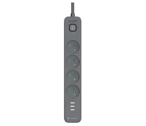 Tracer Power Line+ grafitová / Přepěťová ochrana / 4 zásuvky / USB-A / 1,5 m