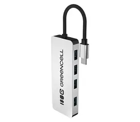 Green Cell USB-C Hub 4v1 hliníkové pouzdro / USB hub / 4x USB 3.0 / 5 Gb/s