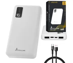 Extralink EPB-098W bílá / Power banka / 10 000 mAh / USB-C / LED displej