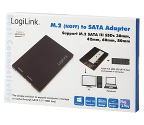 LogiLink AD0019 černá / Adaptér M.2 - SATA / Pro M.2 SSD 2230-2280mm / 100,4x70x7 mm