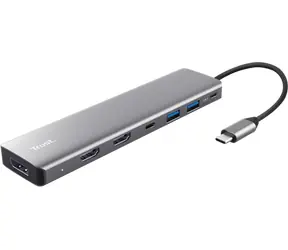 Trust Dalyx 7v1 stříbrná / USB-C hub / 3x HDMI / 2x USB-A / 2x USB-C / 100W PD