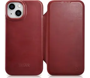 iCarer CE Oil Wax Premium MagSafe červená / Pouzdro / Kožené flip / Apple iPhone 14 Plus