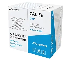 Lanberg UTP kabel Cat5e 305m drát šedý / Síťový kabel / CCA / Fluke Passed