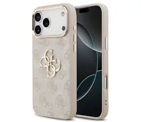 Guess PU Leather 4G Metal Logo Gold Frame růžová / Zadní kryt / iPhone 17 Pro Max