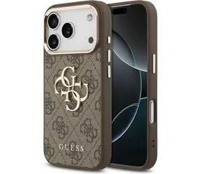Guess PU Leather 4G Metal Logo Gold Frame hnědá / Zadní kryt / iPhone 17 Pro