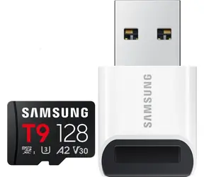 Samsung T9 128GB černá / Paměťová karta microSDHC / UHS-I U3 / Class 10 / 200/130 MB/s / + USB adaptér