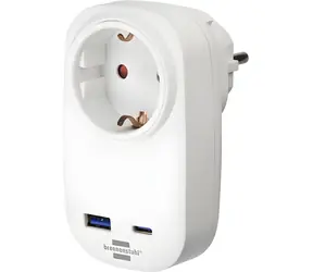 Brennenstuhl 1508210010 bílá / Zásuvkový adaptér / USB-A 18W / USB-C PD 20W / dětská pojistka