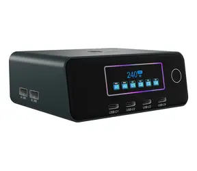 Icy Box Diamond Charge 2401 černá / GaN nabíječka / 240 W / LCD displej / 4x USB-C, 2x USB-A