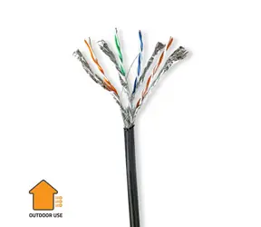 Nedis CAT7 100 m černá / Síťový kabel / S/FTP / Solid měď / Venkovní / Box