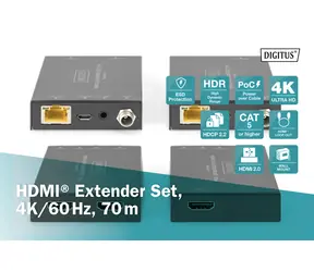 Digitus DS-55506 černá / HDMI extender / 4K/60Hz / 70 m / CAT 6/7/8 / PoC