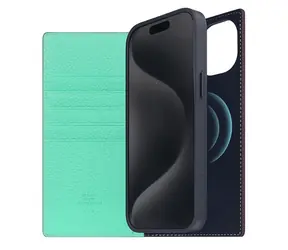 SLG Design D8 Neon Full Grain Leather Diary Teal / Peněženkové pouzdro / Apple iPhone 15 Plus